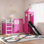Casa si Gradina - Mobilier - Paturi si accesorii - Paturi - Pat supraetajat cu tobogan si perdele, roz, 90x190 cm - Infinity.ro