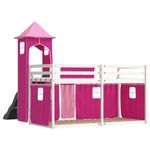 Casa si Gradina - Mobilier - Paturi si accesorii - Paturi - Pat supraetajat cu tobogan si perdele, roz, 90x190 cm - Infinity.ro