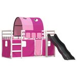 Casa si Gradina - Mobilier - Paturi si accesorii - Paturi - Pat supraetajat cu tobogan si perdele, roz, 90x190 cm - Infinity.ro