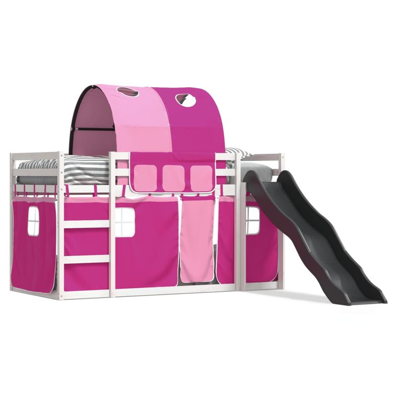 Casa si Gradina - Mobilier - Paturi si accesorii - Paturi - Pat supraetajat cu tobogan si perdele, roz, 90x190 cm - Infinity.ro