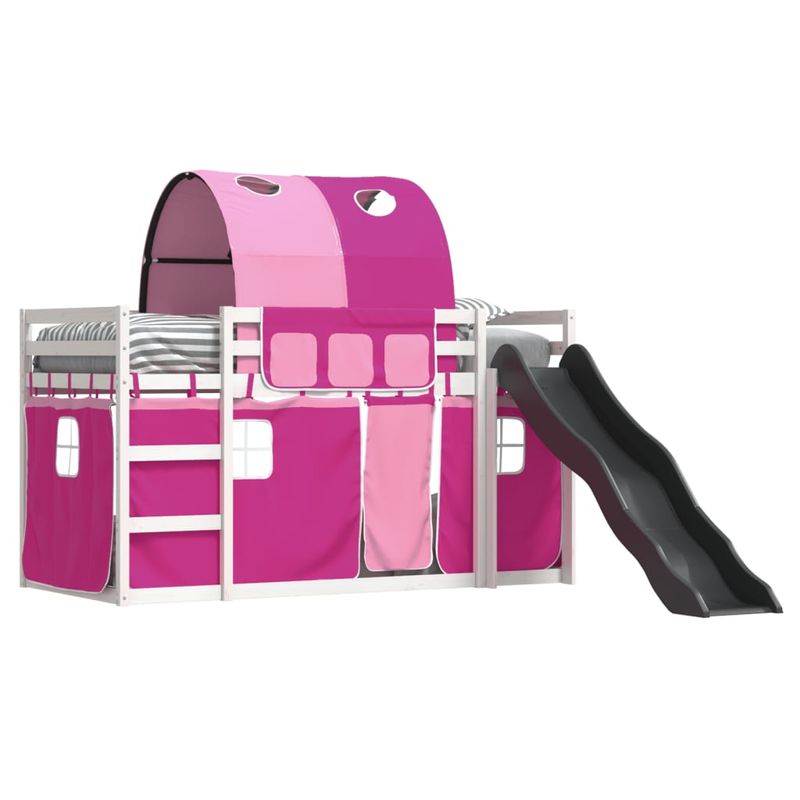 Casa si Gradina - Mobilier - Paturi si accesorii - Paturi - Pat supraetajat cu tobogan si perdele, roz, 90x190 cm - Infinity.ro