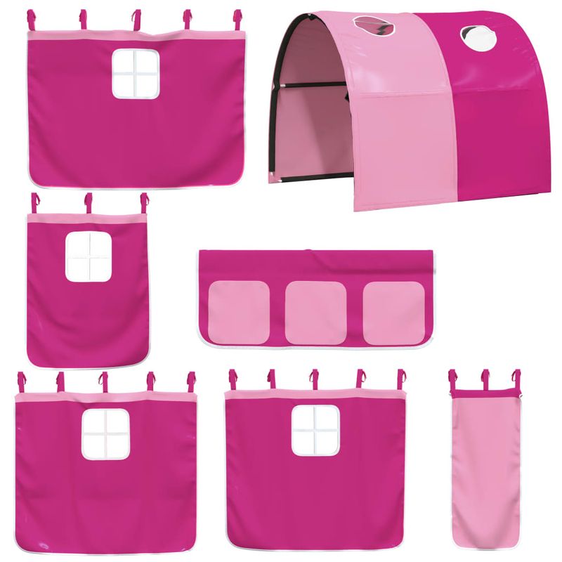 Casa si Gradina - Mobilier - Paturi si accesorii - Paturi - Pat supraetajat cu tobogan si perdele, roz, 90x190 cm - Infinity.ro