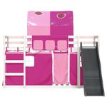Casa si Gradina - Mobilier - Paturi si accesorii - Paturi - Pat supraetajat cu tobogan si perdele, roz, 90x190 cm - Infinity.ro