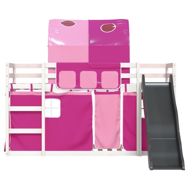 Casa si Gradina - Mobilier - Paturi si accesorii - Paturi - Pat supraetajat cu tobogan si perdele, roz, 90x190 cm - Infinity.ro
