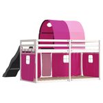 Casa si Gradina - Mobilier - Paturi si accesorii - Paturi - Pat supraetajat cu tobogan si perdele, roz, 90x190 cm - Infinity.ro