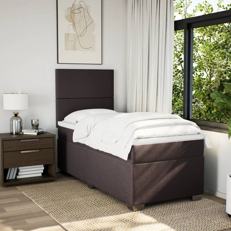 Casa si Gradina - Mobilier - Paturi si accesorii - Paturi - Pat box spring cu saltea, maro inchis, 90x190 cm, textil - Infinity.ro