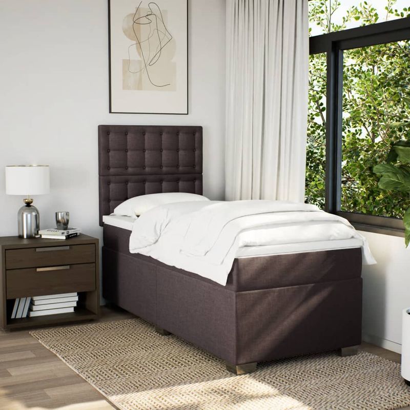 Casa si Gradina - Mobilier - Paturi si accesorii - Paturi - Pat box spring cu saltea, maro inchis, 80x200 cm, textil - Infinity.ro