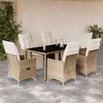 Casa si Gradina - Gradina si terasa - Mobilier exterior - Seturi mobila gradina - Set bistro de gradina, 7 piese, cu perne, bej, poliratan - Infinity.ro