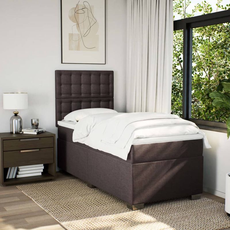 Casa si Gradina - Mobilier - Paturi si accesorii - Paturi - Pat box spring cu saltea, maro inchis, 80x200 cm, textil - Infinity.ro