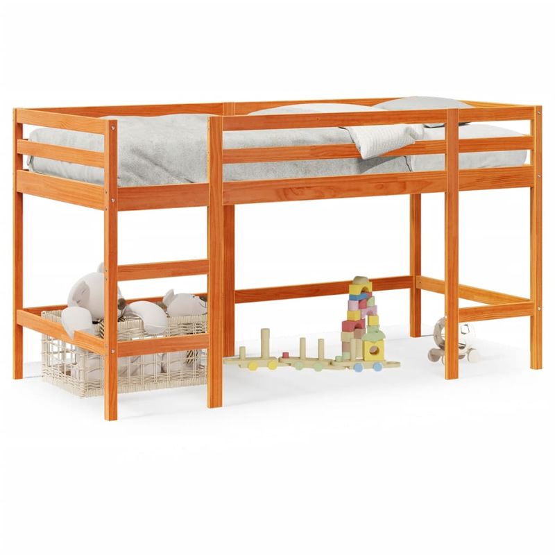 Casa si Gradina - Mobilier - Paturi si accesorii - Paturi - Pat etajat copii cu scara maro ceruit 90x190 cm lemn masiv pin - Infinity.ro