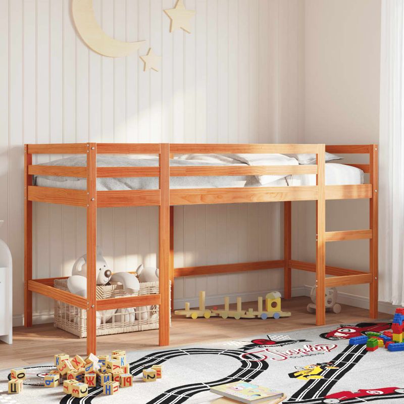 Casa si Gradina - Mobilier - Paturi si accesorii - Paturi - Pat etajat copii cu scara maro ceruit 90x190 cm lemn masiv pin - Infinity.ro