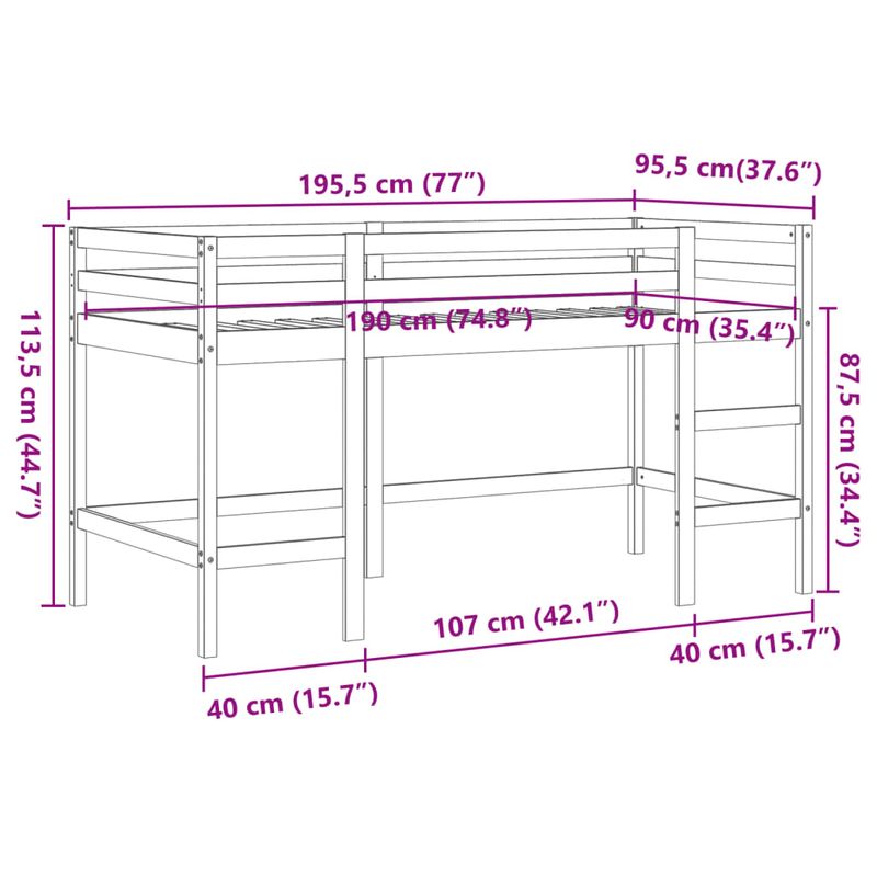 Casa si Gradina - Mobilier - Paturi si accesorii - Paturi - Pat etajat copii cu scara maro ceruit 90x190 cm lemn masiv pin - Infinity.ro