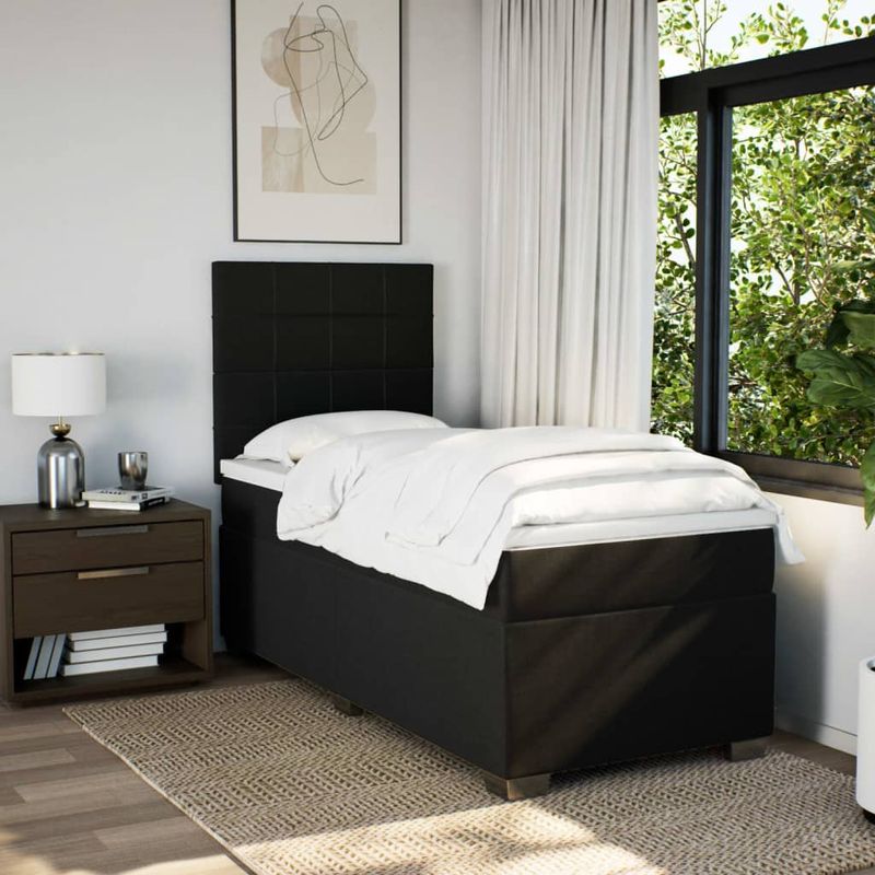 Casa si Gradina - Mobilier - Paturi si accesorii - Paturi - Pat box spring cu saltea, negru, 90x190 cm, textil - Infinity.ro