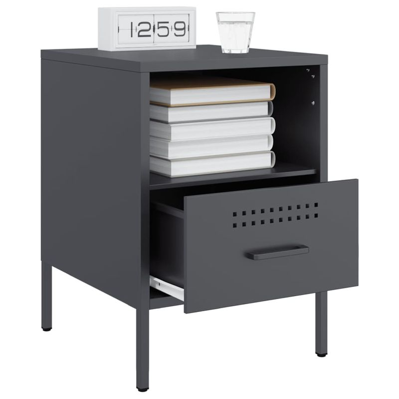 Casa si Gradina - Mobilier - Comode si corpuri - Noptiere - Noptiere, 2 buc., antracit, 36x39x50,5 cm, otel laminat la rece - Infinity.ro