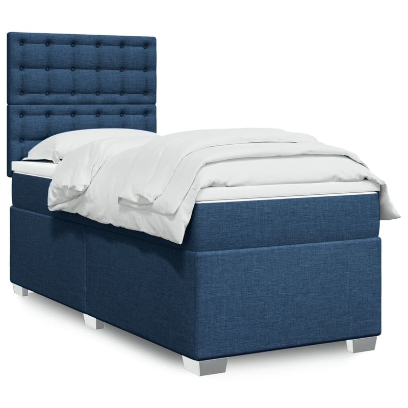 Casa si Gradina - Mobilier - Paturi si accesorii - Paturi - Pat box spring cu saltea, albastru, 90x200 cm, textil - Infinity.ro