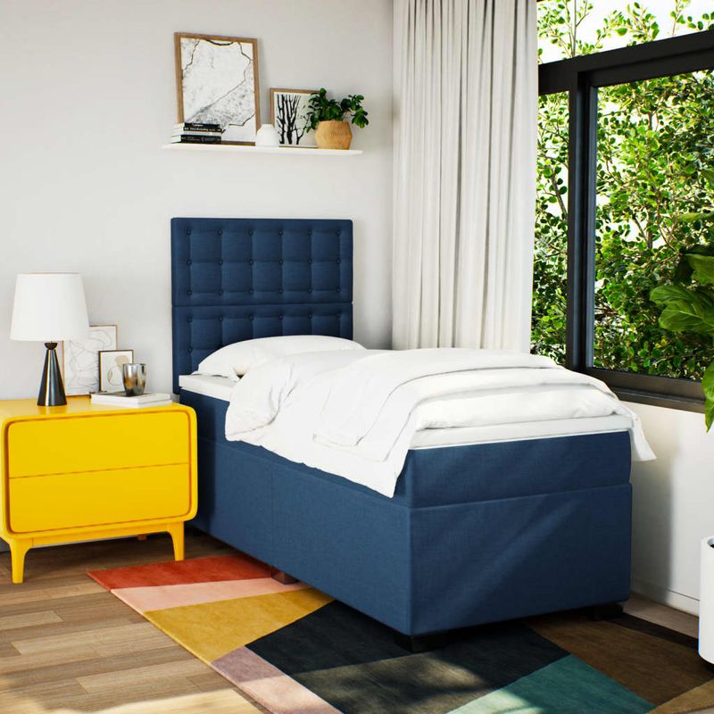Casa si Gradina - Mobilier - Paturi si accesorii - Paturi - Pat box spring cu saltea, albastru, 90x200 cm, textil - Infinity.ro