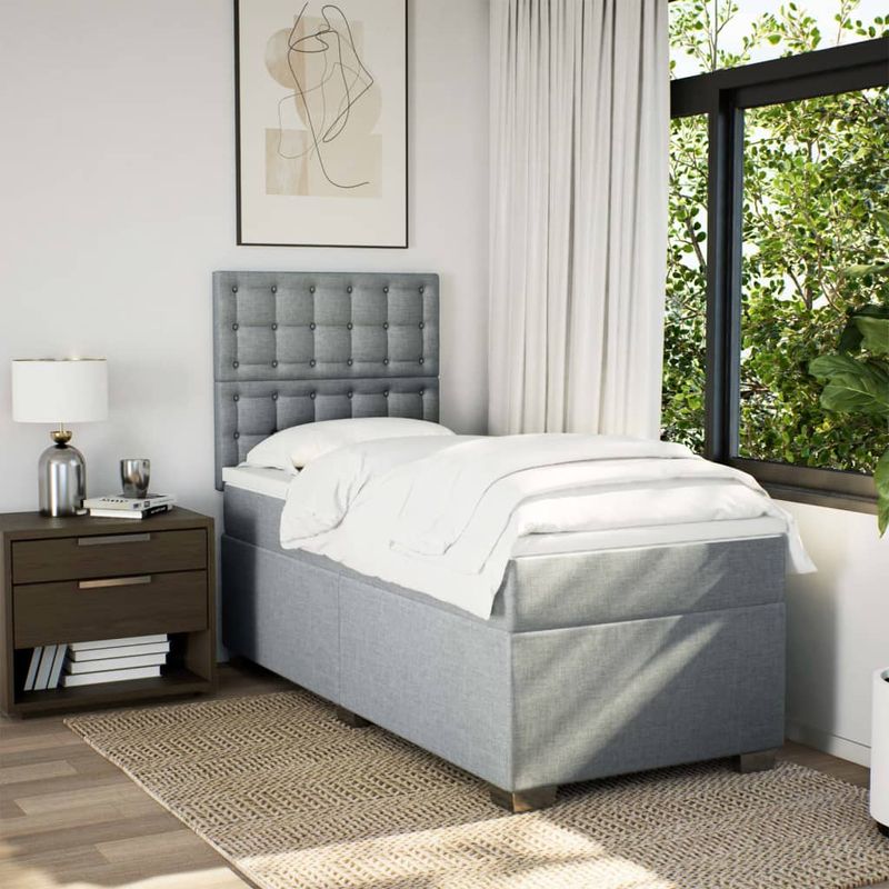Casa si Gradina - Mobilier - Paturi si accesorii - Paturi - Pat box spring cu saltea, gri deschis, 90x200 cm, textil - Infinity.ro