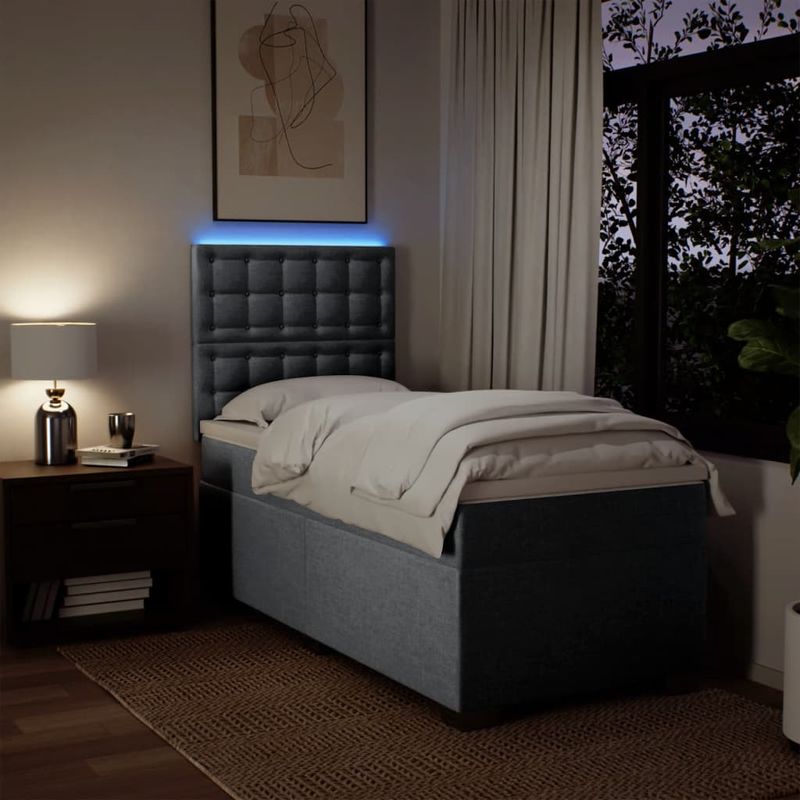 Casa si Gradina - Mobilier - Paturi si accesorii - Paturi - Pat box spring cu saltea, gri deschis, 90x200 cm, textil - Infinity.ro