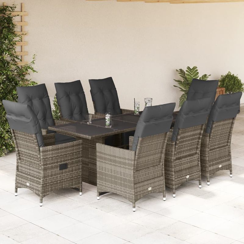 Casa si Gradina - Gradina si terasa - Mobilier exterior - Seturi mobila gradina - Set bistro de gradina cu perne, 9 piese, gri, poliratan - Infinity.ro