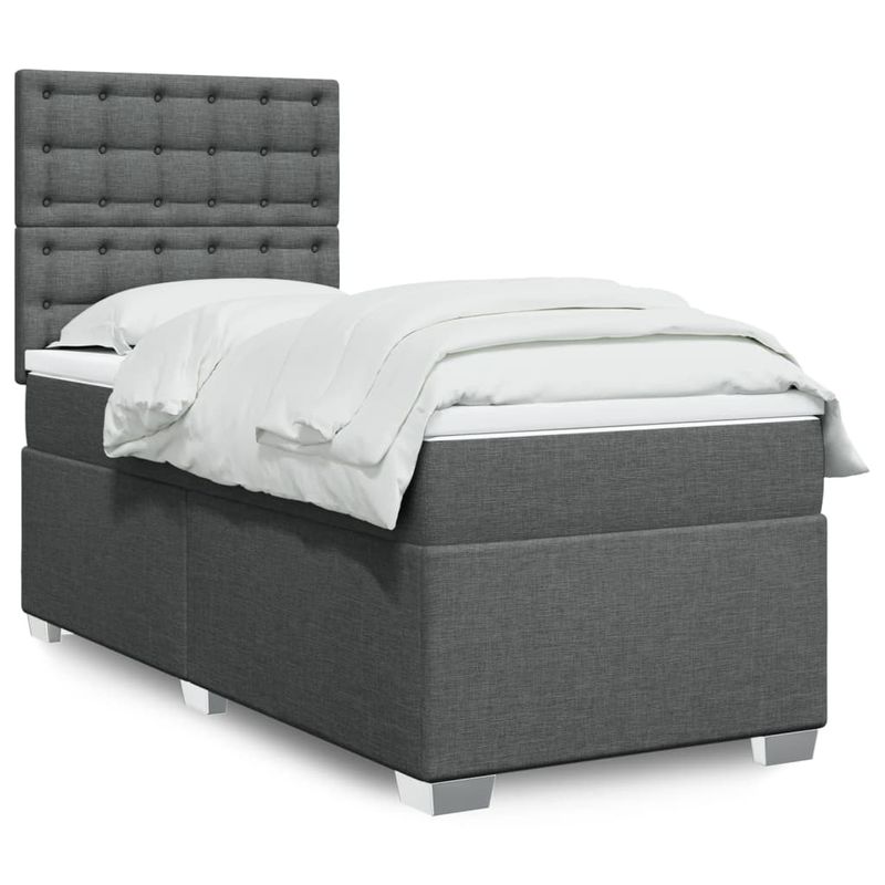 Casa si Gradina - Mobilier - Paturi si accesorii - Paturi - Pat box spring cu saltea, gri inchis, 80x200 cm, textil - Infinity.ro