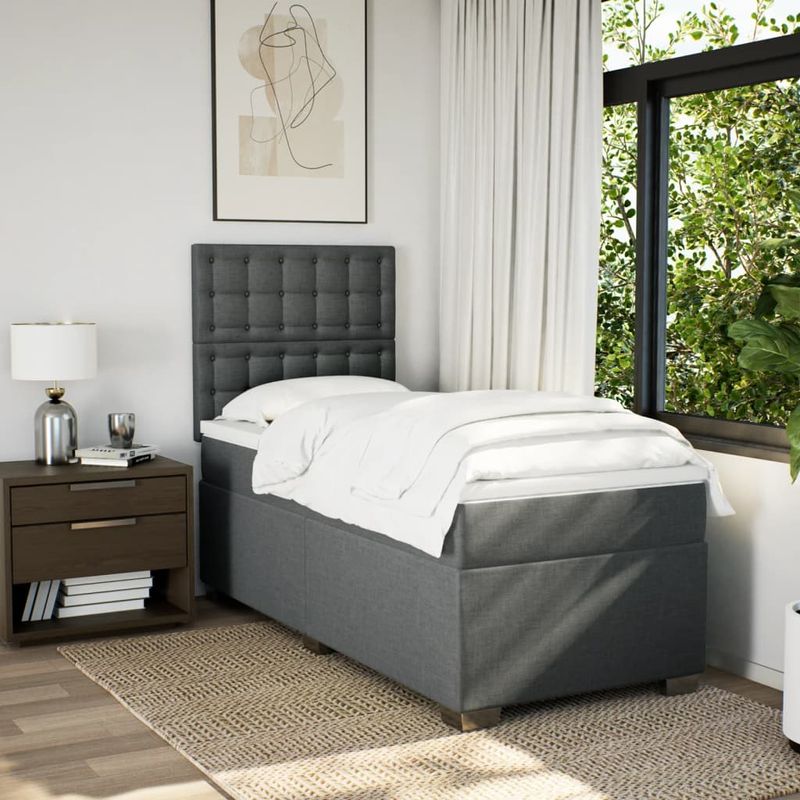 Casa si Gradina - Mobilier - Paturi si accesorii - Paturi - Pat box spring cu saltea, gri inchis, 80x200 cm, textil - Infinity.ro