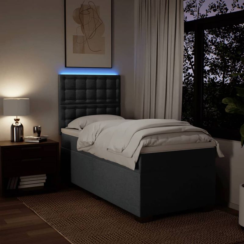 Casa si Gradina - Mobilier - Paturi si accesorii - Paturi - Pat box spring cu saltea, gri inchis, 80x200 cm, textil - Infinity.ro