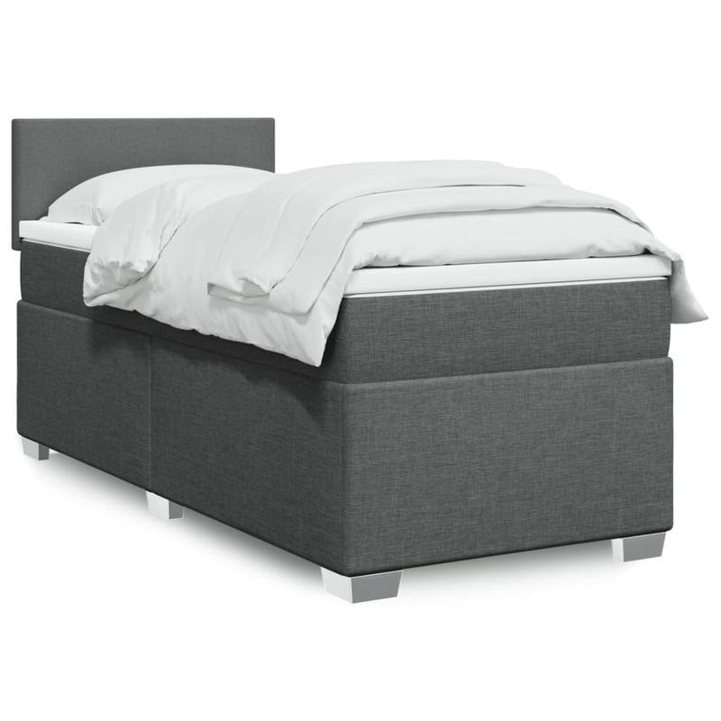 Casa si Gradina - Mobilier - Paturi si accesorii - Paturi - Pat box spring cu saltea, gri inchis, 90x200 cm, textil - Infinity.ro
