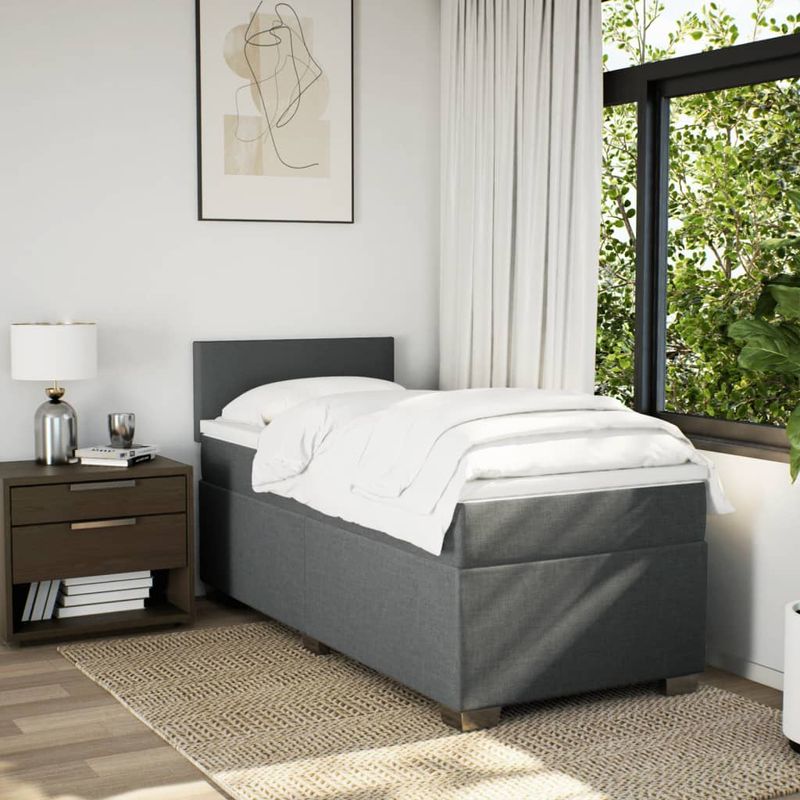 Casa si Gradina - Mobilier - Paturi si accesorii - Paturi - Pat box spring cu saltea, gri inchis, 90x200 cm, textil - Infinity.ro