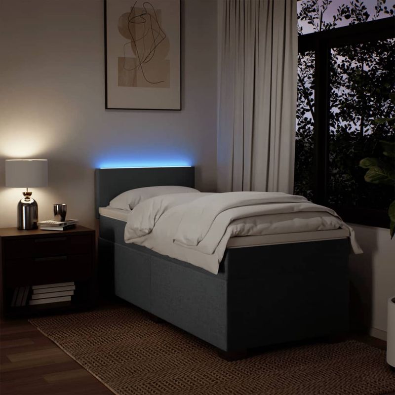 Casa si Gradina - Mobilier - Paturi si accesorii - Paturi - Pat box spring cu saltea, gri inchis, 90x200 cm, textil - Infinity.ro