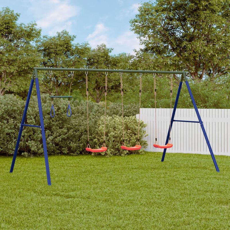 Jucarii, Copii si Bebe - Jucarii si jocuri - Jucarii de exterior - Spatii de joaca si accesorii - Set leagan de exterior, cu leagane și trapez, roșu, model 3x scaun leagăn + trapez - Infinity.ro