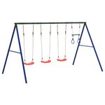 Jucarii, Copii si Bebe - Jucarii si jocuri - Jucarii de exterior - Spatii de joaca si accesorii - Set leagan de exterior, cu leagane și trapez, roșu, model 3x scaun leagăn + trapez - Infinity.ro