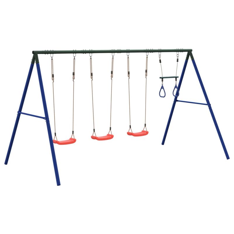 Jucarii, Copii si Bebe - Jucarii si jocuri - Jucarii de exterior - Spatii de joaca si accesorii - Set leagan de exterior, cu leagane și trapez, roșu, model 3x scaun leagăn + trapez - Infinity.ro