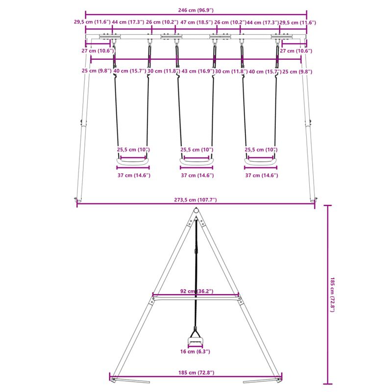 Jucarii, Copii si Bebe - Jucarii si jocuri - Jucarii de exterior - Spatii de joaca si accesorii - Set leagan de exterior, cu 3 leagane, roșu - Infinity.ro