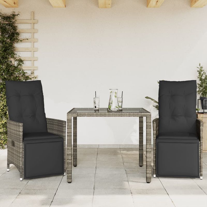 Casa si Gradina - Gradina si terasa - Mobilier exterior - Seturi mobila gradina - Set bistro de gradina cu perne, 3 piese, gri, poliratan - Infinity.ro