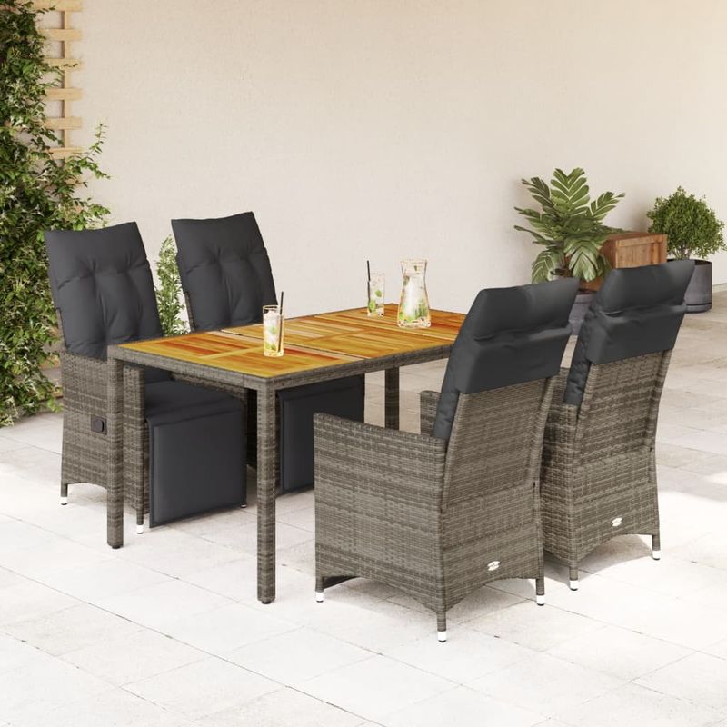 Casa si Gradina - Gradina si terasa - Mobilier exterior - Seturi mobila gradina - Set bistro de gradina cu perne, 5 piese, gri, poliratan - Infinity.ro