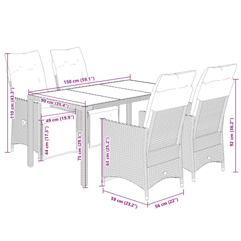 Casa si Gradina - Gradina si terasa - Mobilier exterior - Seturi mobila gradina - Set bistro de gradina cu perne, 5 piese, gri, poliratan - Infinity.ro