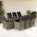 Casa si Gradina - Gradina si terasa - Mobilier exterior - Seturi mobila gradina - Set bistro de gradina cu perne, 9 piese, gri, poliratan - Infinity.ro
