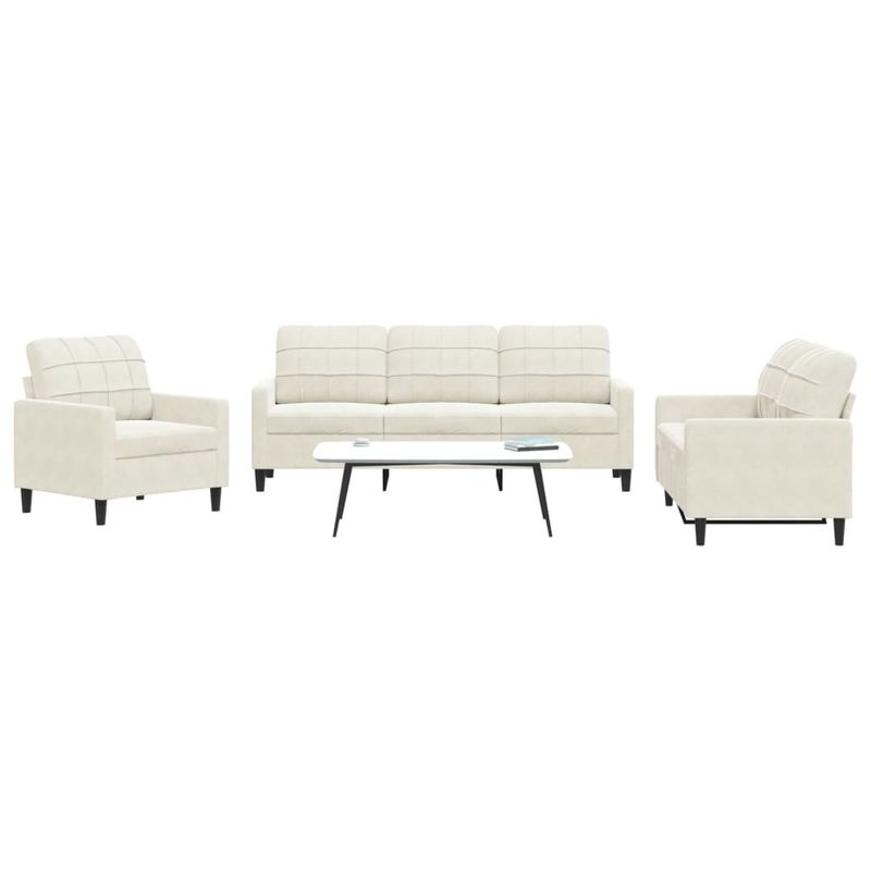 Casa si Gradina - Mobilier - Seturi de mobilier - Seturi living - Set de canapele cu perne, 3 piese, crem, catifea - Infinity.ro