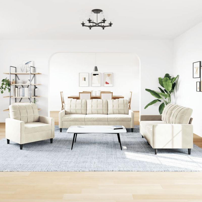Casa si Gradina - Mobilier - Seturi de mobilier - Seturi living - Set de canapele cu perne, 3 piese, crem, catifea - Infinity.ro