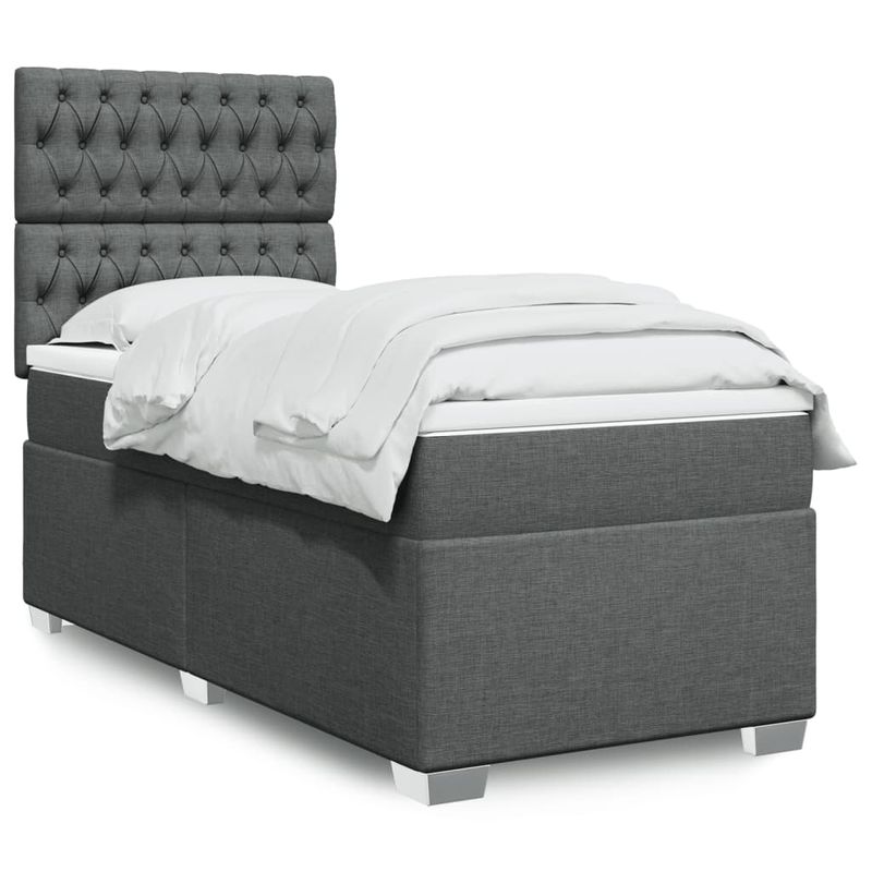 Casa si Gradina - Mobilier - Paturi si accesorii - Paturi - Pat box spring cu saltea, gri inchis, 90x200 cm, textil - Infinity.ro