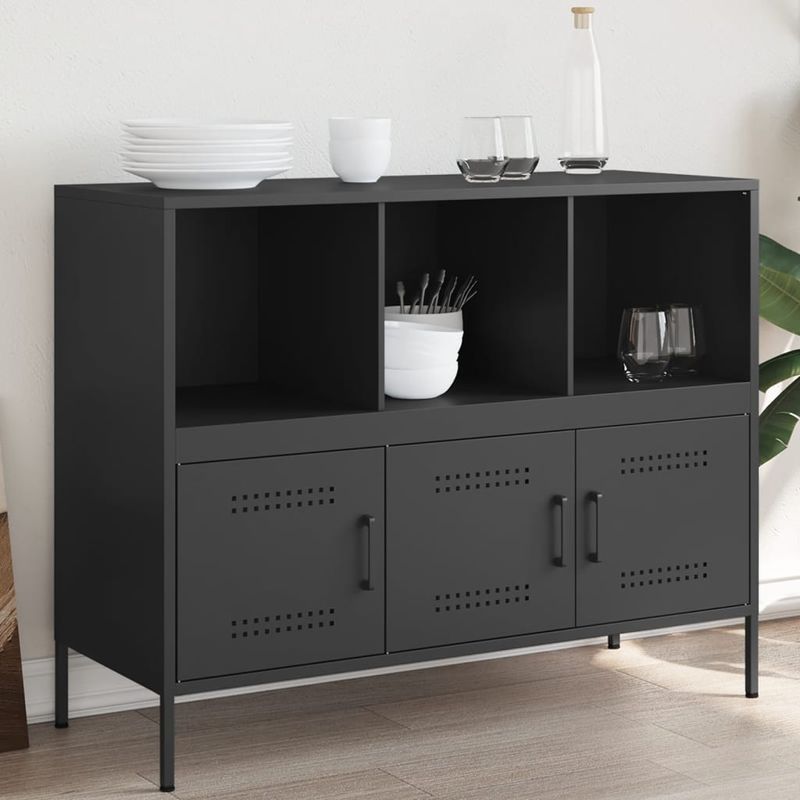 Casa si Gradina - Mobilier - Comode si corpuri - Comode - Dulap, negru, 100,5x39x79 cm, otel laminat la rece - Infinity.ro