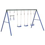 Jucarii, Copii si Bebe - Jucarii si jocuri - Jucarii de exterior - Spatii de joaca si accesorii - Set leagan de exterior, cu leagane și trapez, albastru, model 3x scaun leagăn + trapez - Infinity.ro