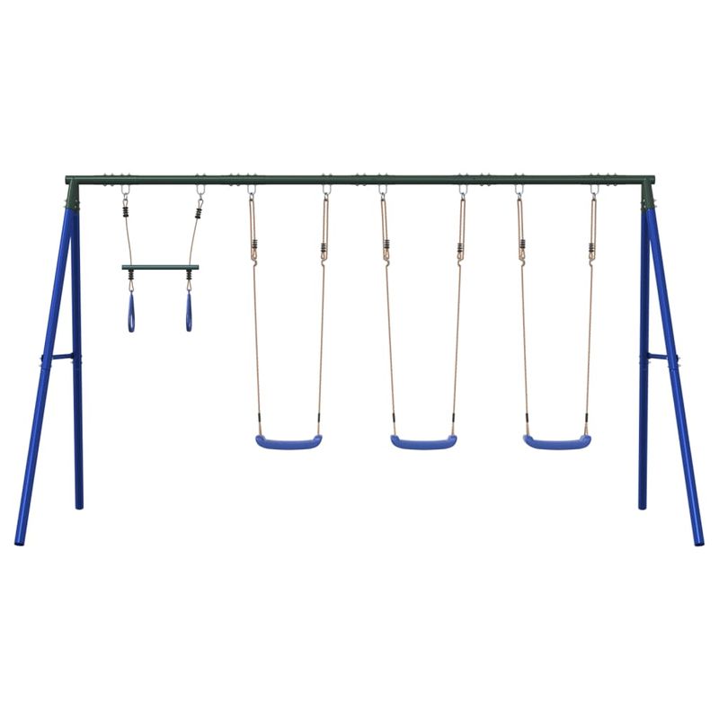 Jucarii, Copii si Bebe - Jucarii si jocuri - Jucarii de exterior - Spatii de joaca si accesorii - Set leagan de exterior, cu leagane și trapez, albastru, model 3x scaun leagăn + trapez - Infinity.ro