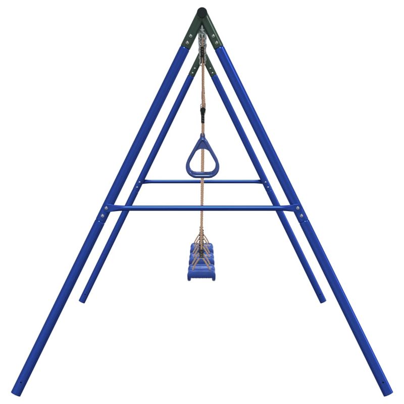 Jucarii, Copii si Bebe - Jucarii si jocuri - Jucarii de exterior - Spatii de joaca si accesorii - Set leagan de exterior, cu leagane și trapez, albastru, model 3x scaun leagăn + trapez - Infinity.ro