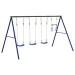 Jucarii, Copii si Bebe - Jucarii si jocuri - Jucarii de exterior - Spatii de joaca si accesorii - Set leagan de exterior, cu leagane și trapez, albastru, model 3x scaun leagăn + trapez - Infinity.ro