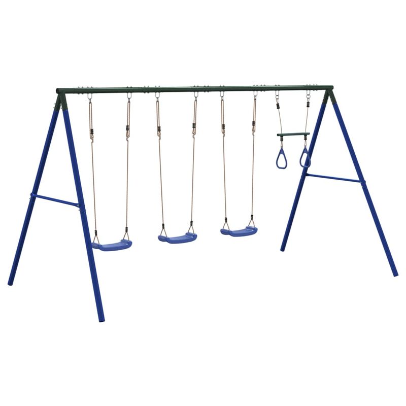 Jucarii, Copii si Bebe - Jucarii si jocuri - Jucarii de exterior - Spatii de joaca si accesorii - Set leagan de exterior, cu leagane și trapez, albastru, model 3x scaun leagăn + trapez - Infinity.ro