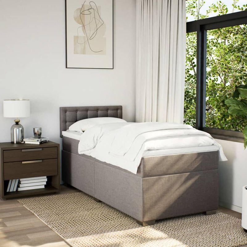 Casa si Gradina - Mobilier - Paturi si accesorii - Paturi - Pat box spring cu saltea, gri taupe, 100x200 cm, textil - Infinity.ro