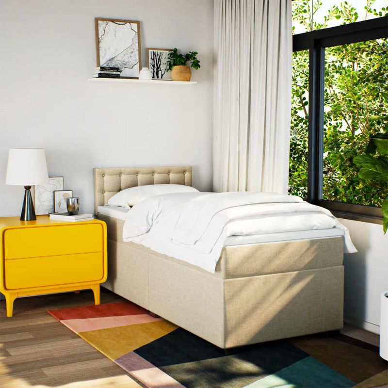 Casa si Gradina - Mobilier - Paturi si accesorii - Paturi - Pat box spring cu saltea, crem, 90x200 cm, textil - Infinity.ro