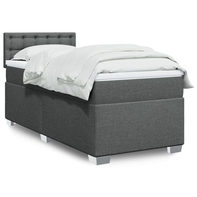 Casa si Gradina - Mobilier - Paturi si accesorii - Paturi - Pat box spring cu saltea, gri inchis, 90x200 cm, textil - Infinity.ro