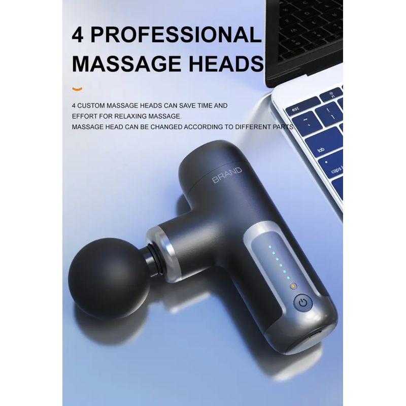 Ingrijire personala si Cosmetice - Sanatate si wellness - Articole wellness - Aparate si dispozitive de masaj - Aparat profesional pentru masaj tip pistol mini CRISTALIS SALE™, 6 viteze, 4 capete, 3200 percutii/minut, 2000mAh - Infinity.ro